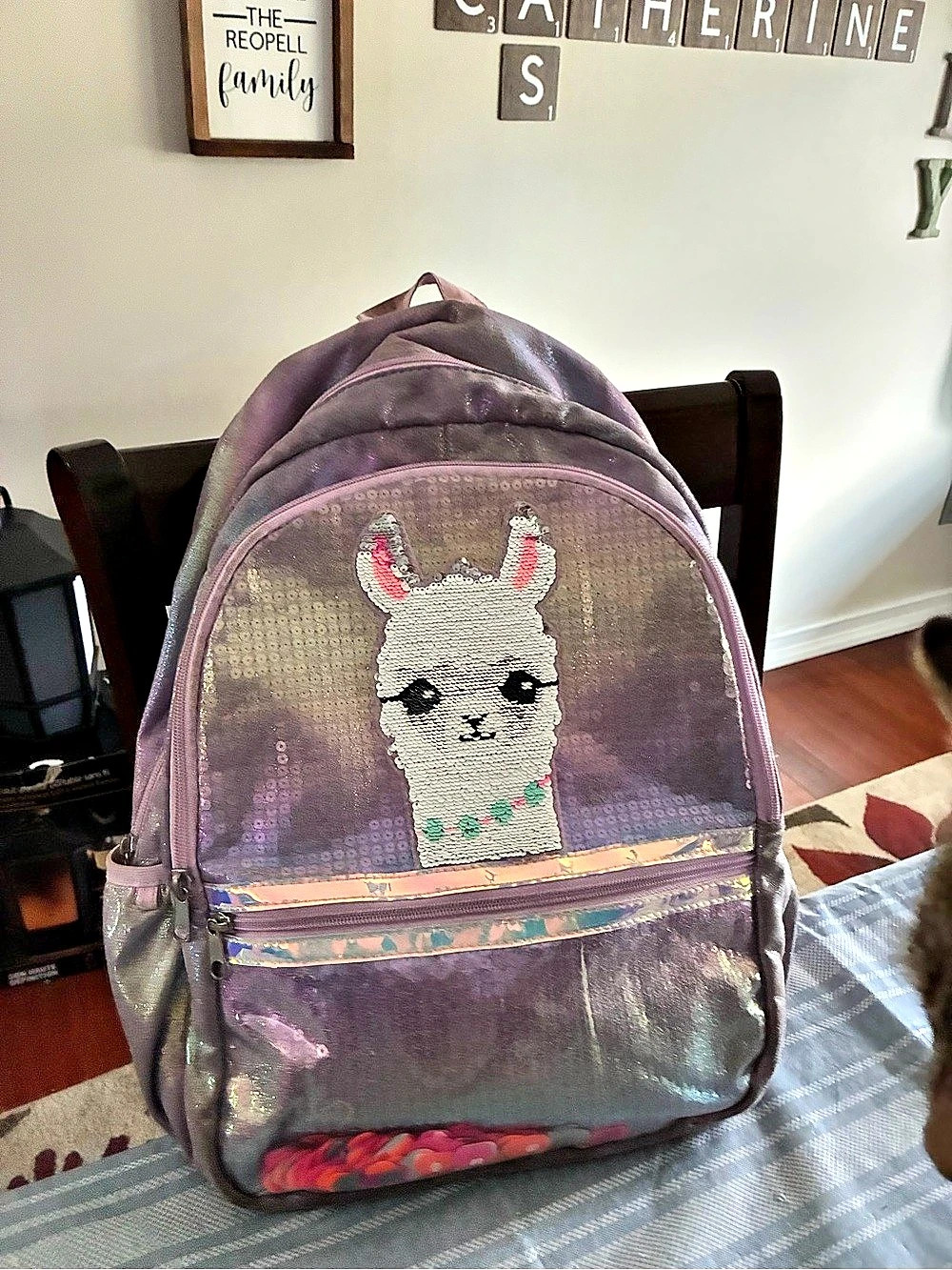 Llama Print Backpack & Pouch in Purple